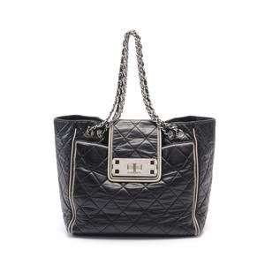 CHANEL East West Matelasse Shoulder Bag Leather Black White